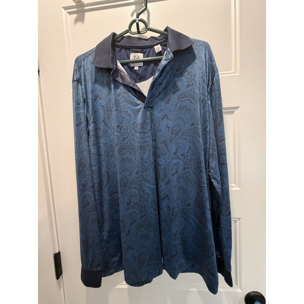 Kilburne & Finch Mens L Long‎ Sleeve Performance Polo Blue Paisley Golf Shirt